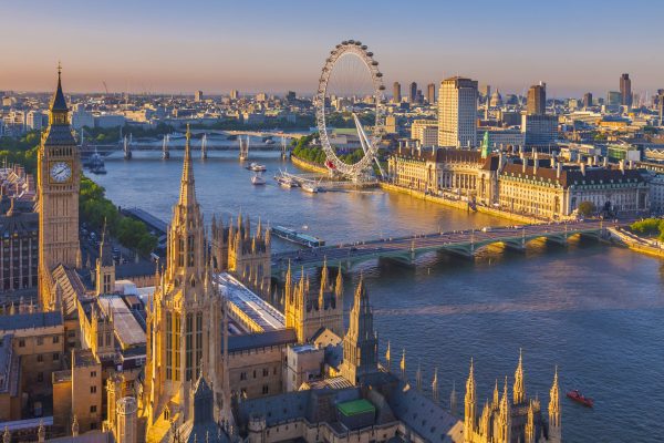 Palace of Westminster and London skyline seen from Victoria Tower.