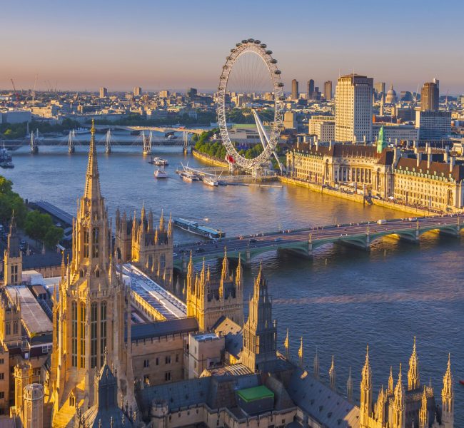 Palace of Westminster and London skyline seen from Victoria Tower.